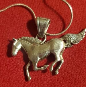 Men's Vintage Sterling Silver Necklace Horse Pendant